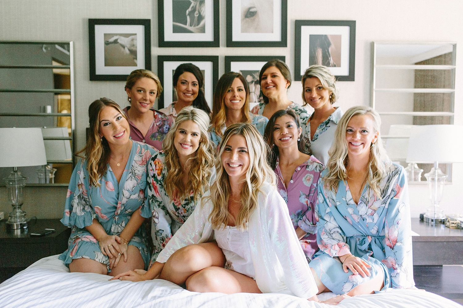 Bride and bridesmaids in coordinating robes