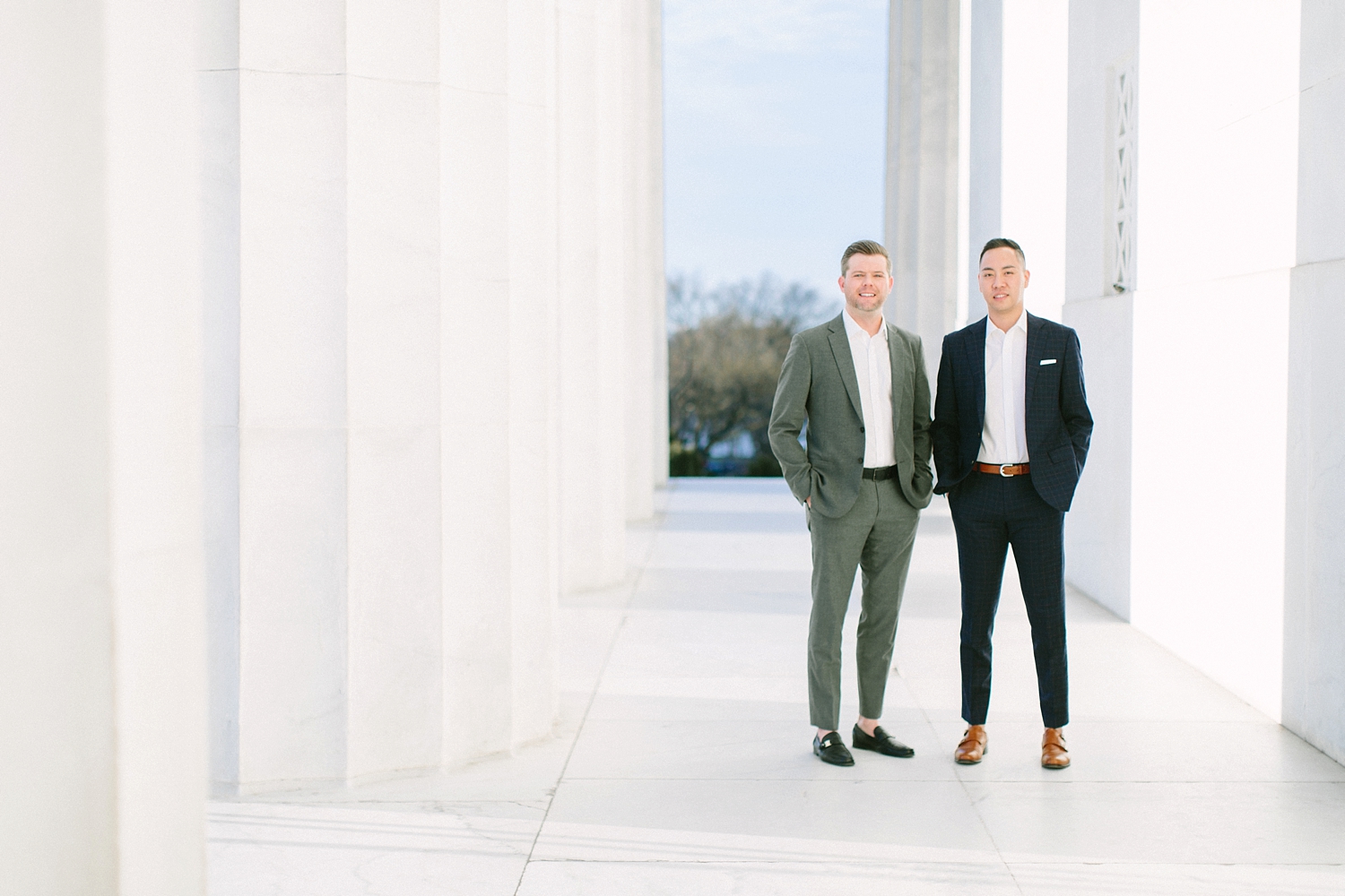 Gay engagement session at the Lincoln Memorial